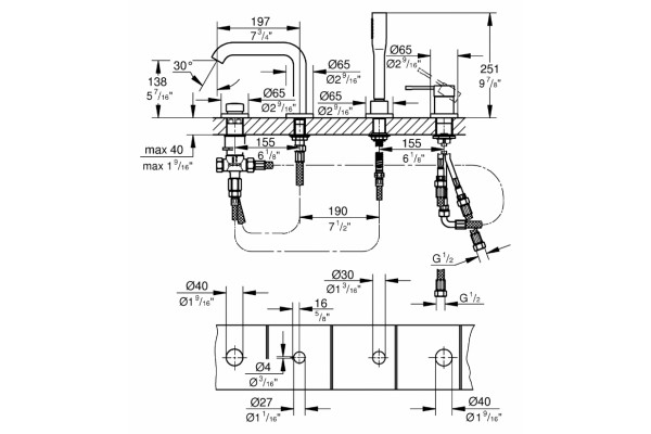 Смеситель Grohe Essence New на борт ванны однорычажный, хром