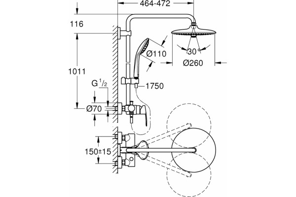 Душевая стойка Grohe Euphoria 27473001 хром, штанга 116.2 см, шланг 175 см