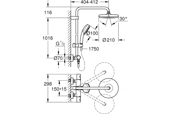 Душевая стойка Grohe Tempesta Cosmopolitan 27922001 хром, штанга 116.7 см