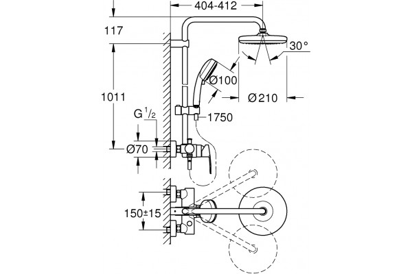 Душевая стойка Grohe Tempesta Cosmopolitan 26224001 хром, штанга 116.3 см