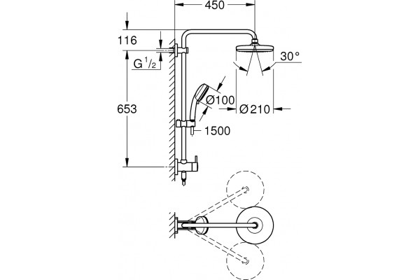 Душевая стойка Grohe Tempesta Retro-fit 26190001 хром, штанга 80.4 см
