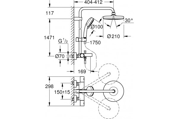 Душевая стойка Grohe Tempesta Cosmopolitan 26223001 хром, штанга 162.3 см