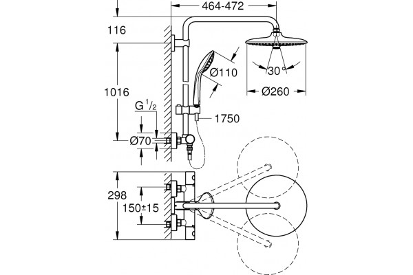 Душевая стойка Grohe Euphoria 27615001 хром, штанга 116.7 см, шланг 175 см
