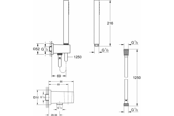 Душевой гарнитур Grohe Euphoria Cube Stick 26405000 хром, штанга 27 см