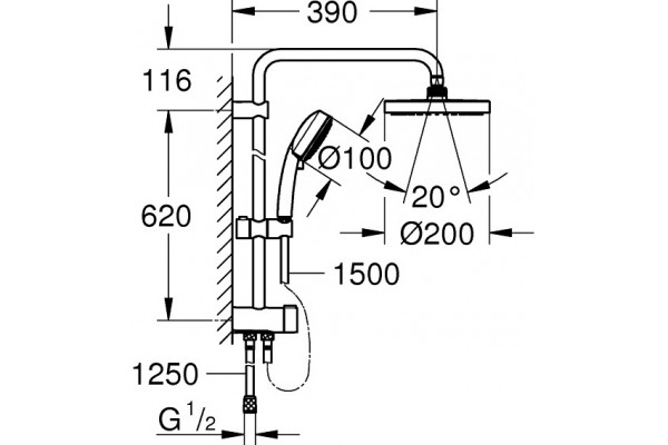 Душевая стойка Grohe New Tempesta Cosmopolitan 27394002 хром, штанга 74.6 см