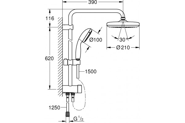 Душевая стойка Grohe New Tempesta System 26381001 хром, штанга 73.6 см