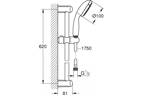 Душевой гарнитур Grohe Tempesta New 27598001 хром, штанга 64 см