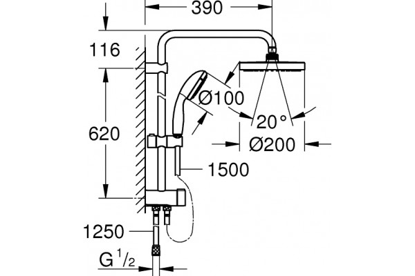 Душевая стойка Grohe New Tempesta 27389002 хром, штанга 74.6 см
