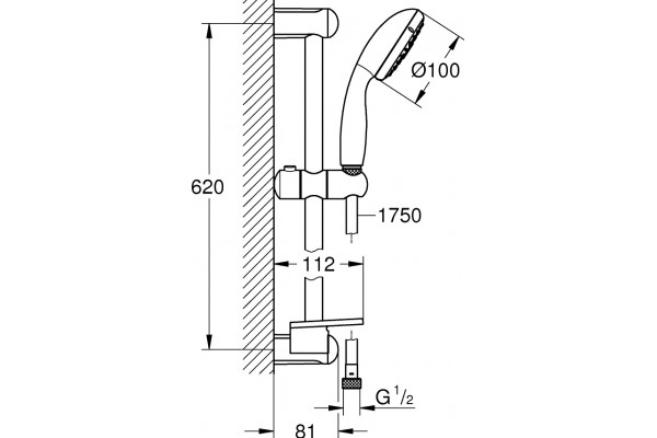 Душевой гарнитур Grohe Tempesta New 27927001 хром, штанга 64 см