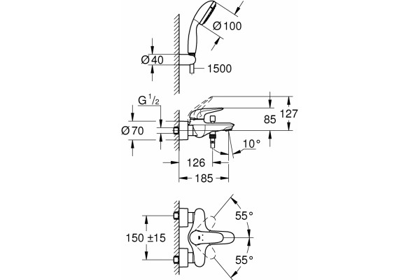 Смеситель Grohe Eurostyle 2372930A для ванны с душем, однорычажный, хром