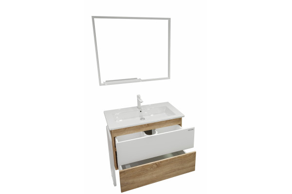 Тумба под раковину Grossman Солис 85 дуб сонома, белая, напольная, с ящиками