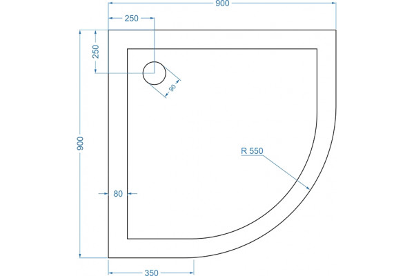 Поддон для душа GuteWetter Lux Comfort R-Mat 90x90x5 четверть круга, низкий