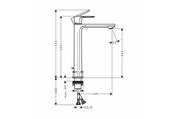 Смеситель для накладной раковины Hansgrohe Rebris S 240 CoolStart со сливным гарнитуром, черный матовый 72580670
