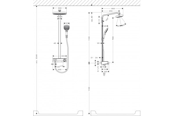 Душевая система Hansgrohe Raindance Select E Showerpipe 300 2jet EcoSmart 9 л/мин., ShowerTablet Select 300 27283000, хром