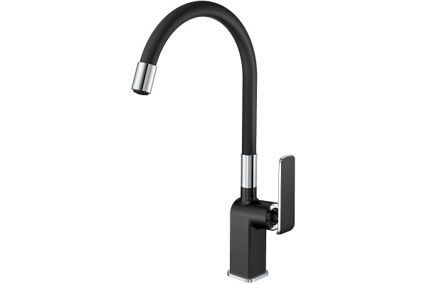 Смеситель для кухни Haiba HB73548-7, черный/хром, высота излива 30.8 см, длина излива 21.6 см