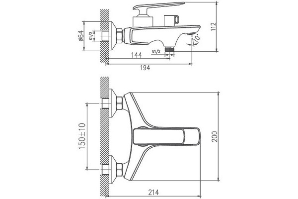 Смеситель для ванны и душа Haiba HB60548-8, белый/хром, длина излива 19.4 см