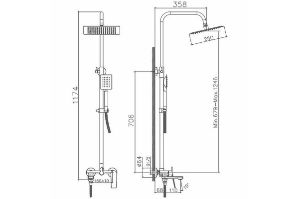 Душевая стойка Haiba HB24533-3, пепельный, цвет серый, шланг 150 см