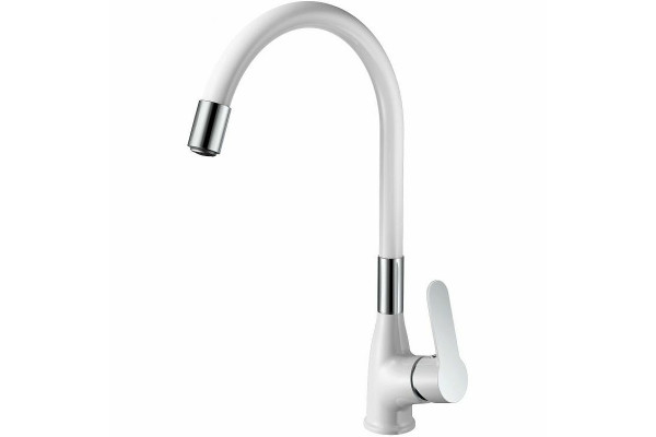 Смеситель для кухни Haiba HB73557-8, белый/хром, однорычажный, высота излива 26.5 см
