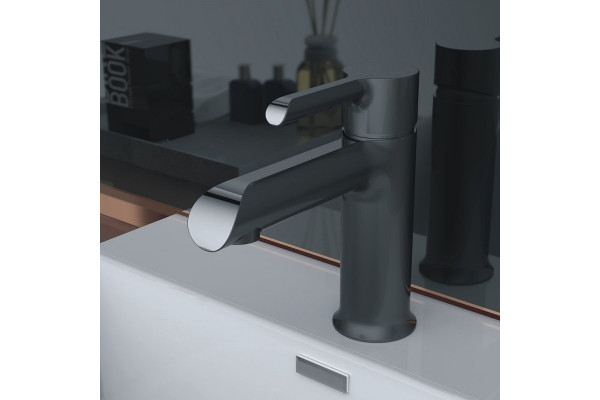 Смеситель для раковины Haiba HB12805-7, с гигиеническим душем, черный/хром, однорычажный, высота излива 9.3 см