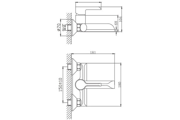 Смеситель для ванны и душа Haiba HB60805-7, черный/хром, длина излива 18.1 см