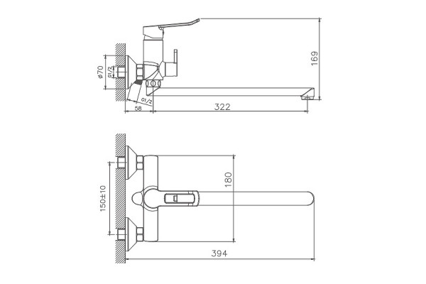 Смеситель для ванны и душа Haiba HB22556, хром, однорычажный, длина излива 32.2 см