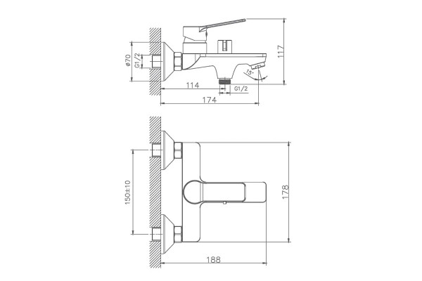Смеситель для ванны и душа Haiba HB60559, хром, однорычажный, длина излива 17.4 см