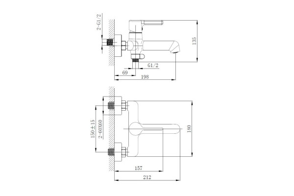 Смеситель для ванны Haiba HB60814-7, черный, однорычажный, длина излива 19.8 см