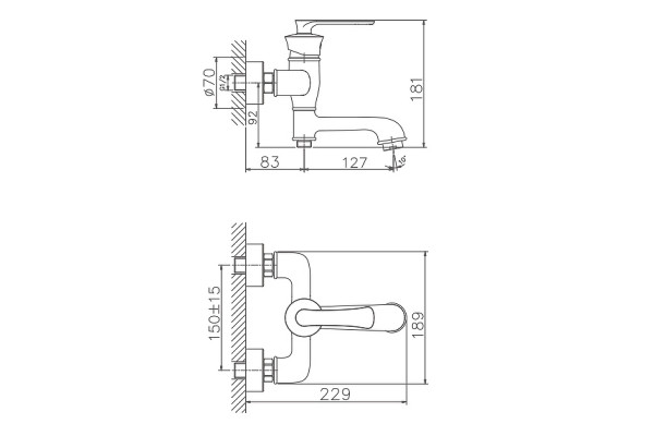 Смеситель для ванны Haiba HB60181-7, черный, однорычажный, длина излива 12.7 см
