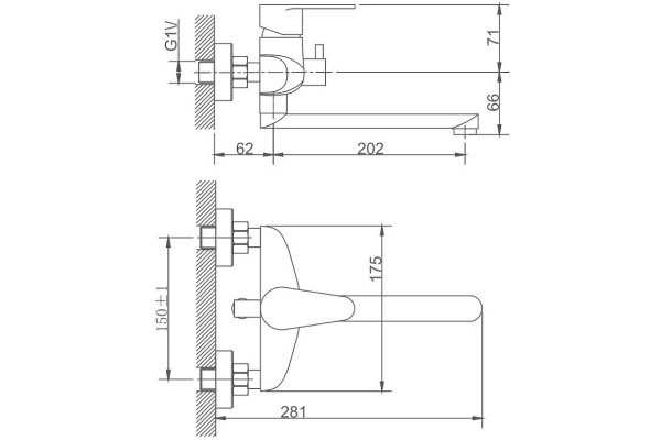 Смеситель для ванны Haiba HB60801-2, сатин, однорычажный, сталь