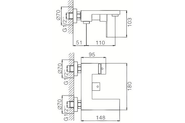 Смеситель для ванны Haiba HB60803-7, черный, однорычажный, длина излива 16.1 см