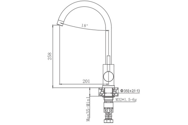Смеситель для кухни Haiba HB71304-3, сталь, однорычажный, высота излива 25.8 см