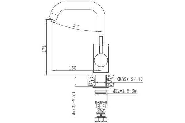 Смеситель для кухни Haiba HB72304-4, сталь, однорычажный, высота излива 17.1 см