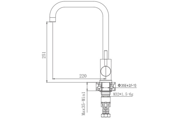 Смеситель для кухни Haiba HB71304-4, сталь, однорычажный, высота излива 25.1 см