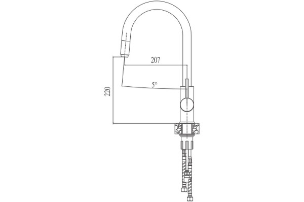 Смеситель для кухни Haiba HB70304-5, сталь, однорычажный, высота излива 22 см