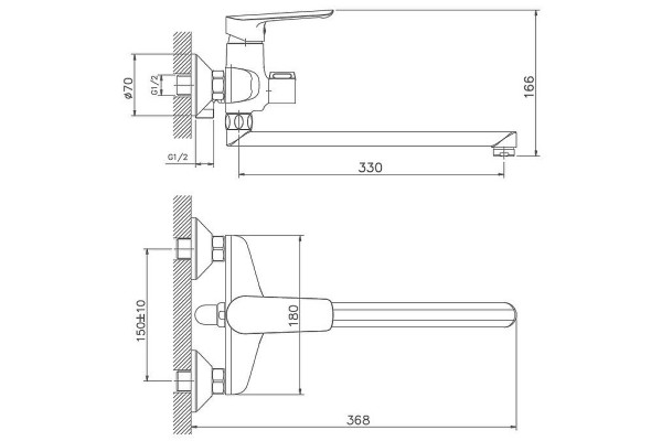 Смеситель для ванны Haiba HB22198, хром, длина излива 33 см