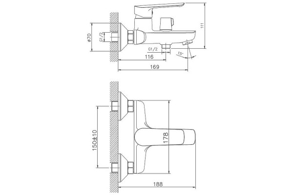 Смеситель для ванны Haiba HB60198, хром, однорычажный, длина излива 16.9 см