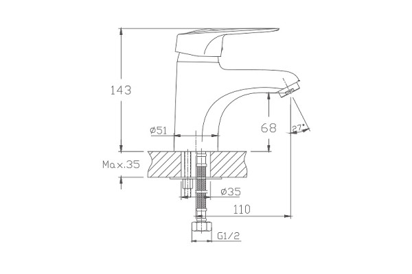 Смеситель для раковины Haiba HB1004, хром, однорычажный, высота излива 6.8 см
