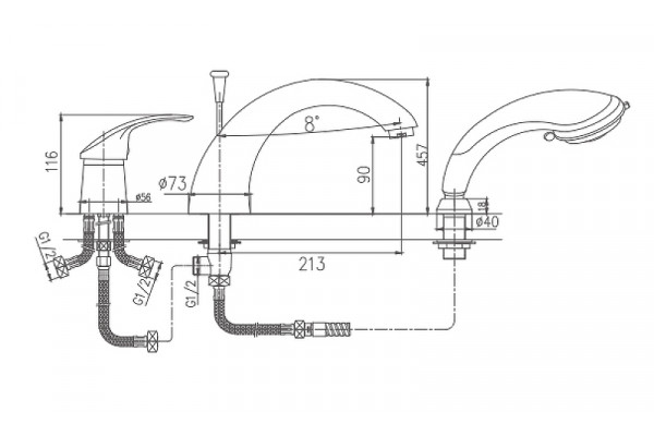 Смеситель на борт ванны Haiba HB1121, хром, однорычажный, длина излива 21.3 см