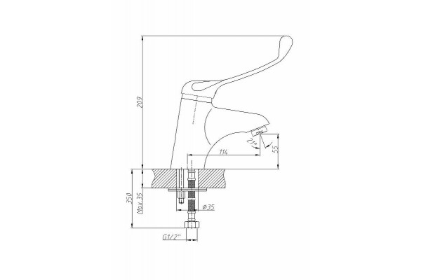 Смеситель для раковины с хирургической ручкой Haiba HB1054, хром, однорычажный, высота излива 5.5 см