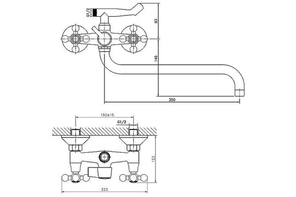 Смеситель для раковины Haiba HB1219, хром, двухвентильный, длина излива 35 см