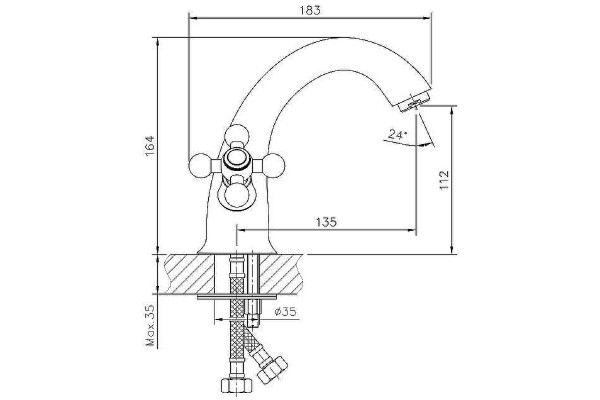 Смеситель для раковины Haiba HB1019-4, бронза, двухвентильный, высота излива 11.2 см