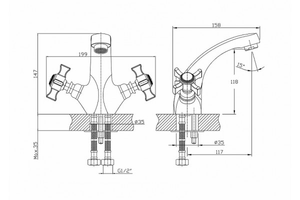 Смеситель для раковины Haiba HB1024, хром, двухвентильный, высота излива 11.8 см