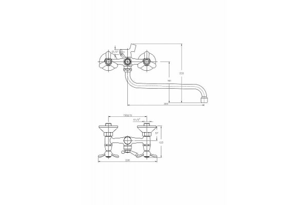 Смеситель для ванны Haiba HB2212, хром, двухвентильный, длина излива 35.7 см