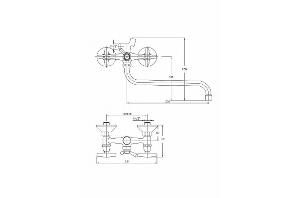 Смеситель для ванны Haiba HB2220, хром, двухвентильный, длина излива 35.7 см