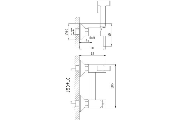 Гигиенический душ со смесителем Haiba HB5520, сталь, хром, 1 режим