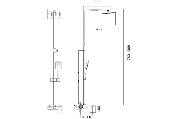 Душевая стойка Haiba HB24803-7, черный, 1 режим