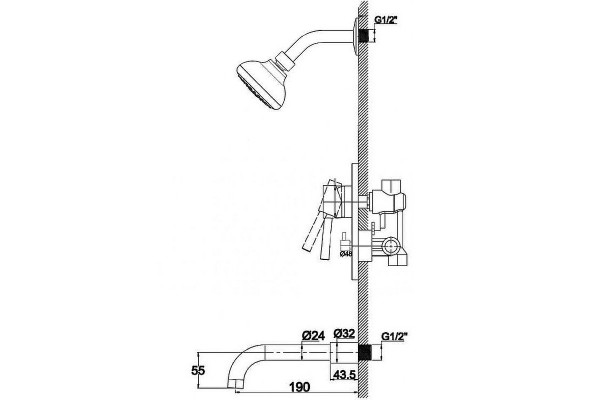 Душевой комплект встраиваемый Haiba HB80297-2, хром, 1 режим