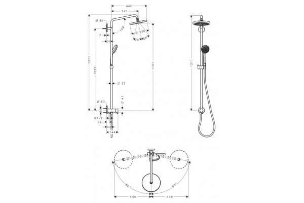 Душевая стойка Hansgrohe Croma 220 Showerpipe Reno  хром, штанга 121 см