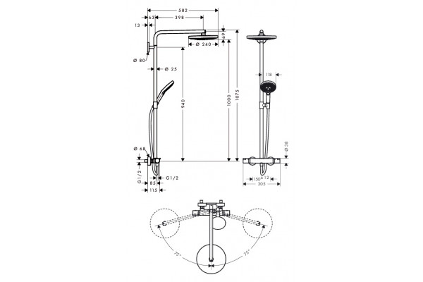 Душевая стойка Hansgrohe Raindance Select S 240 2jet Showerpipe штанга 100.7 см, шланг 160 см