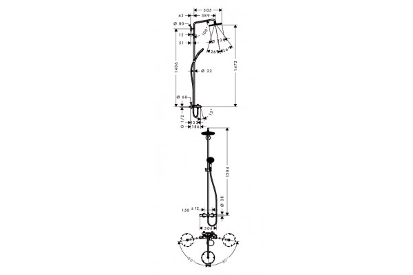 Душевая стойка Hansgrohe Raindance Select S 240 Showerpipe хром, штанга 158.4 см